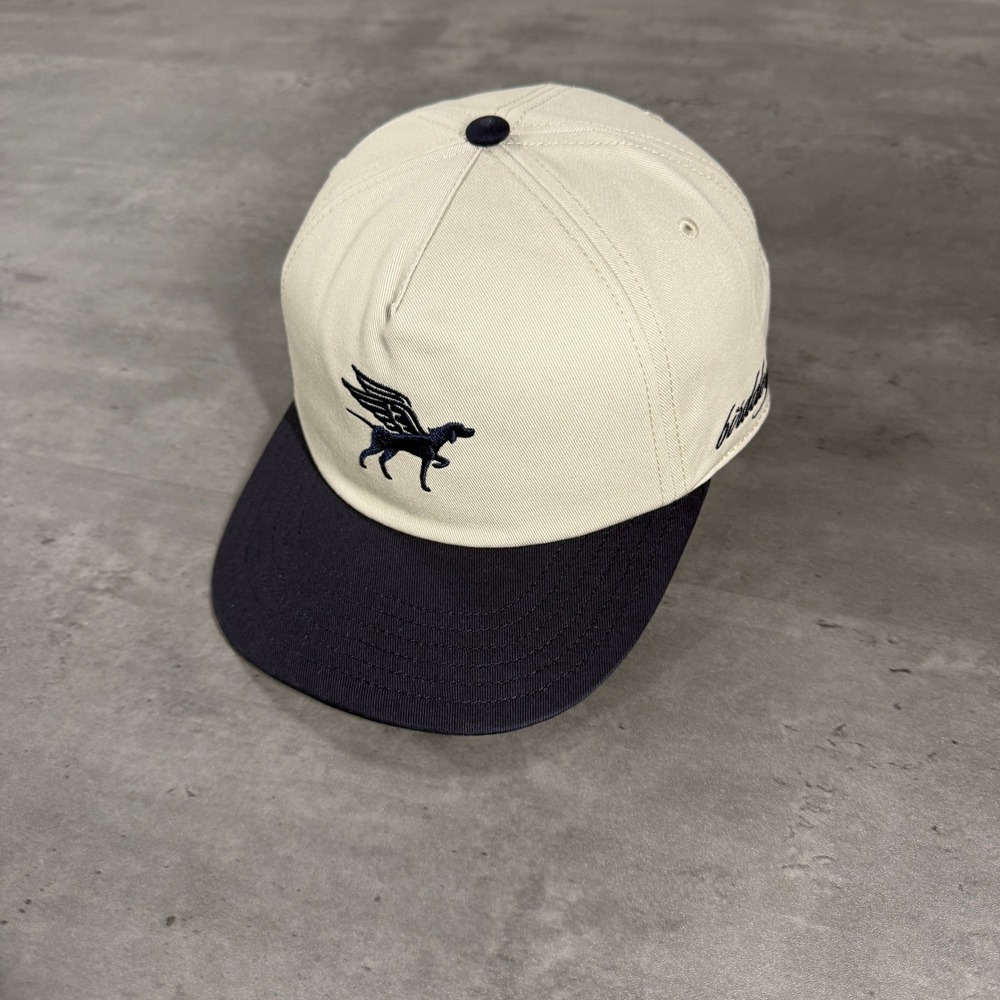 Birddogs GriffinDog Snapback Hat Mens Cream Navy Winged Dog Logo NWOT Short Brim